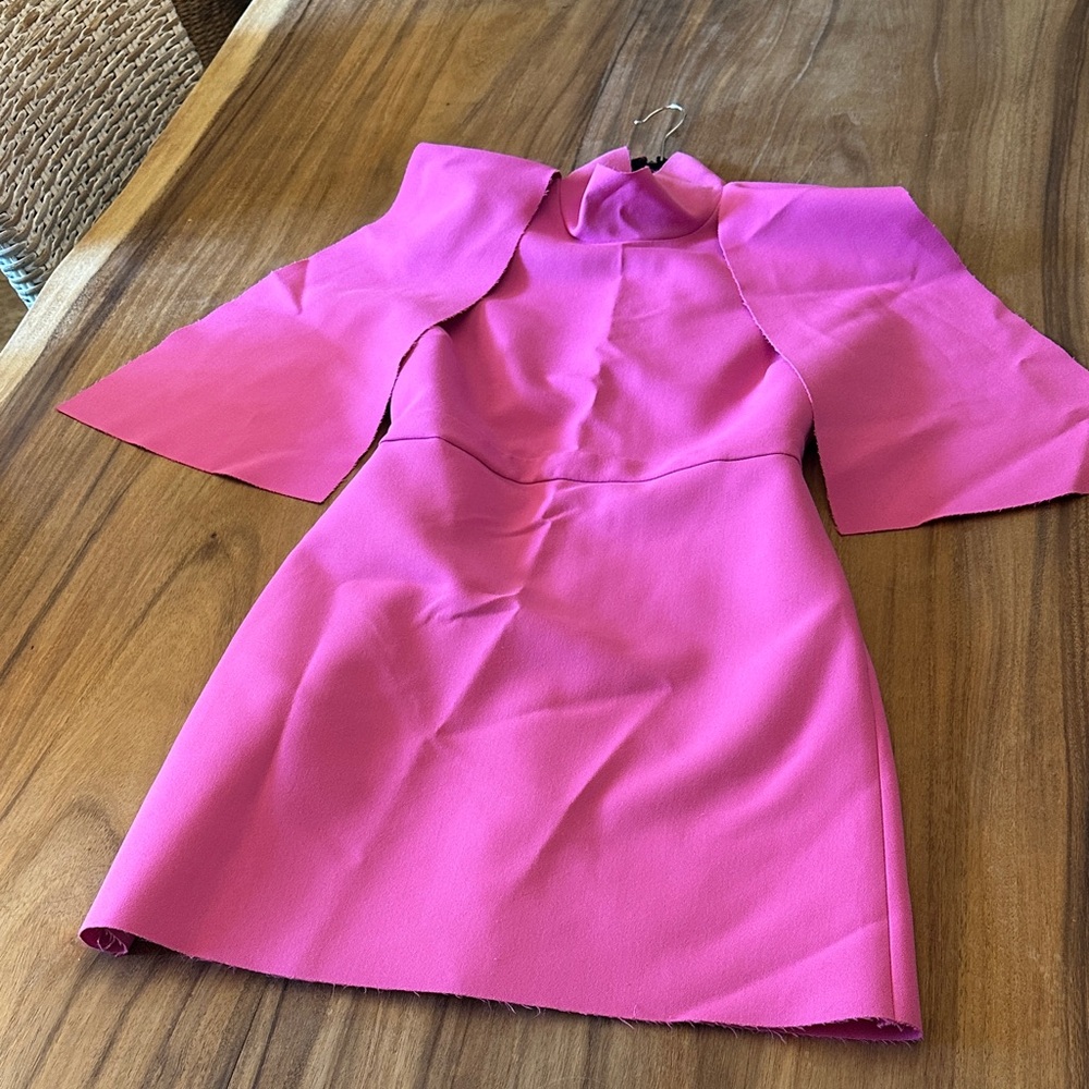 MSGM  Fall/Winter Dess Collection Hot Pink Crepe Mini Mock Neck Dress